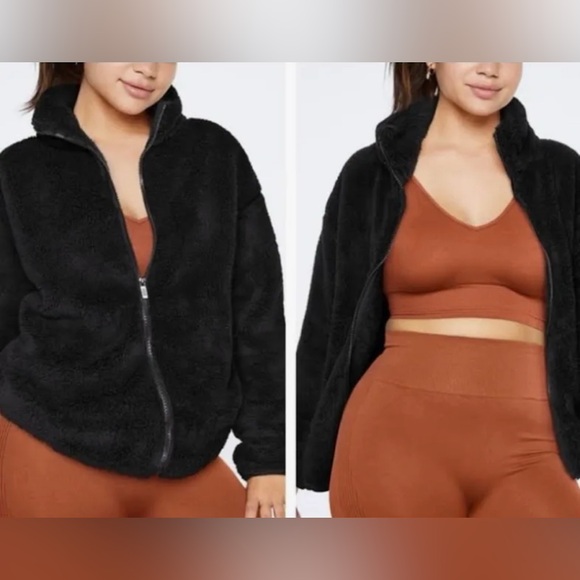 PINK Victoria's Secret Black Zip Up Fleece Sweater/Jacket - Picture 2 of 8